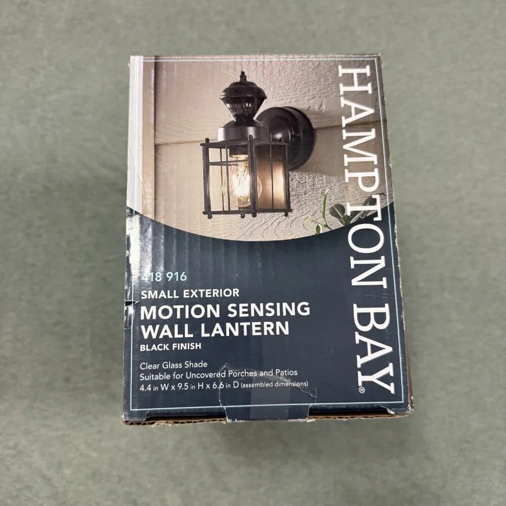 New‎ Hampton Bay Small Exterior Motion Sensing Wall Lantern Black Finish